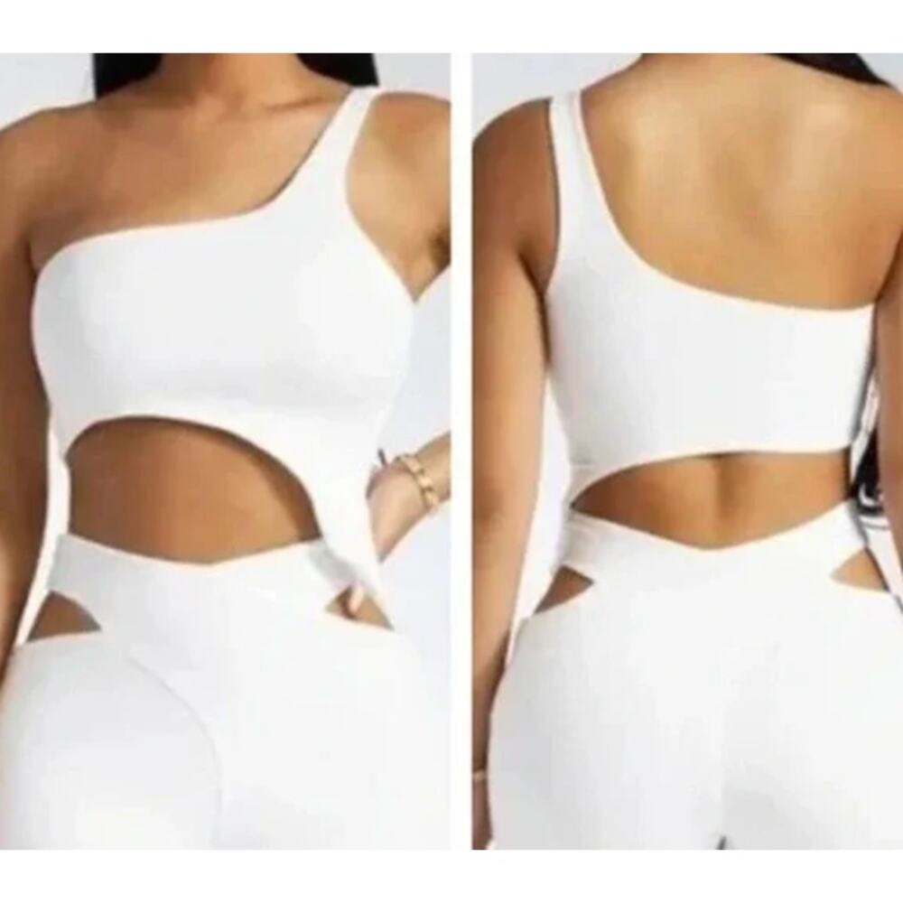 NWT Naked Wardrobe Smooth Side Asymmetrical Crop Top in White